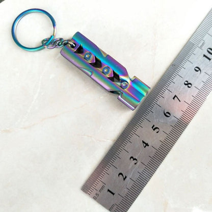 Outdoor High-decibel Stainless Steel Self-protection Double Tube Survival Whistle with Key Ring, Whistle (Silver), Whistle (Black), Whistle (titanium)