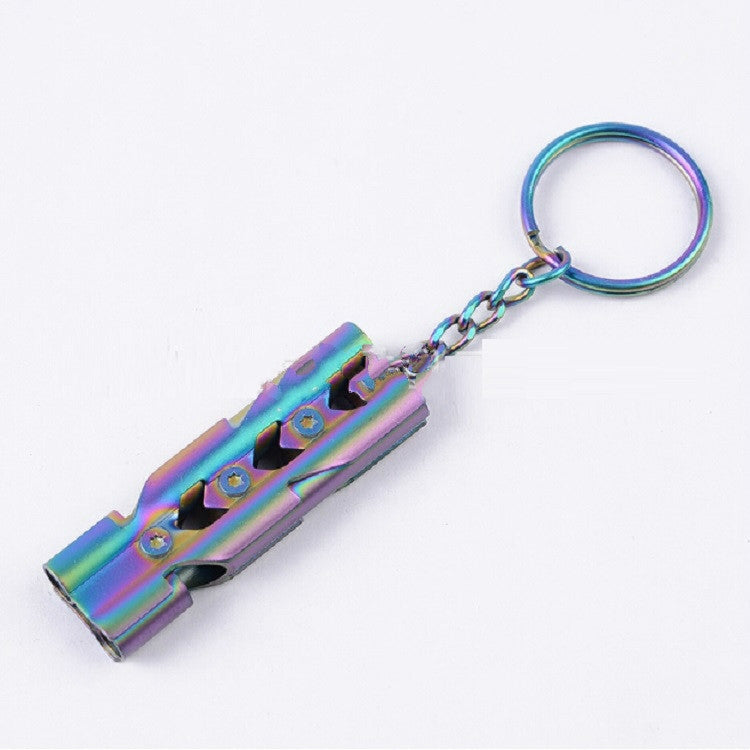 Outdoor High-decibel Stainless Steel Self-protection Double Tube Survival Whistle with Key Ring, Whistle (Silver), Whistle (Black), Whistle (titanium)