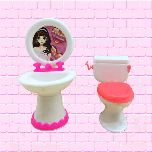 3er-Set Puppenhaus-Kunststoffzubehör Waschbecken, Toilette, Waschraumset