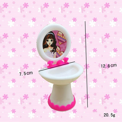 3 PCS Doll House Plastic Accessories Set Wash Basin Toilet, Washroom Set