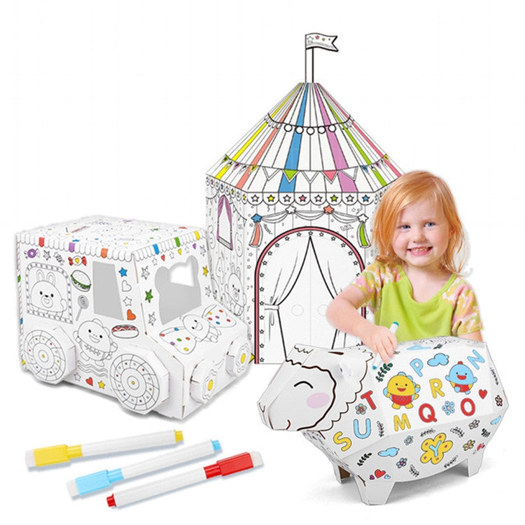 3D Graffiti Assembling DIY Manual Folding Paperboard Children Educational Toys, Lucky Sheep, Mini Circus, Candy Car