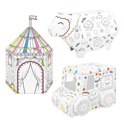 3D Graffiti Assembling DIY Manual Folding Paperboard Children Educational Toys, Lucky Sheep, Mini Circus, Candy Car