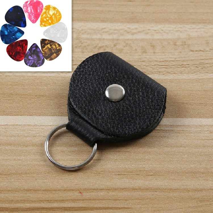 10 Médiators de guitare en cuir véritable avec porte-clés, noir, marron