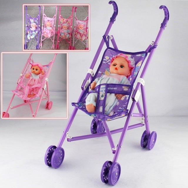Mini-maison de poupée en plastique, ensemble de poussette pour bébé, jouets éducatifs pour enfants, livraison de couleur aléatoire, ensemble de poussette pour bébé