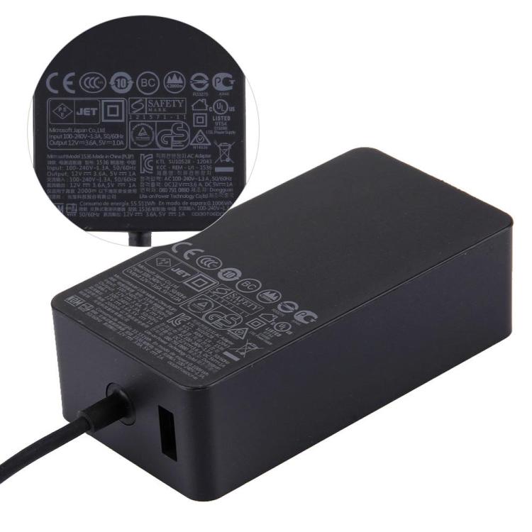 1536 48W 12V 3.6A Original AC Adapter Power Supply for Microsoft Surface Pro 2 / 1, US Plug, TC0005, TC0005AU, TC0005EU, TC0005UK