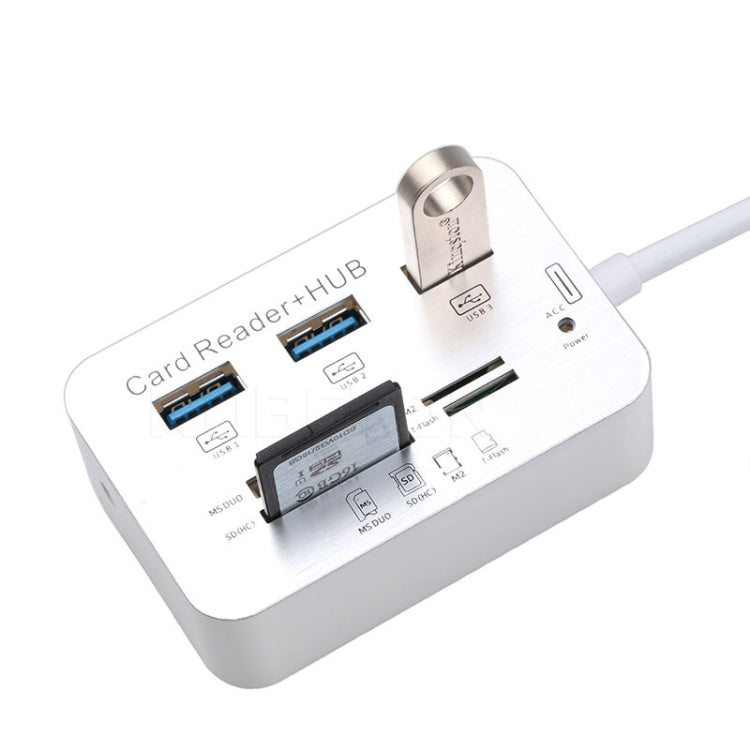 USB 3.1 Type-C COMBO 3 Ports HUB + MS DUO / SD(HC) / M2 / T-Flash Card Reader with LED Indication, 3 Ports USB+MS DUO+M2+TF