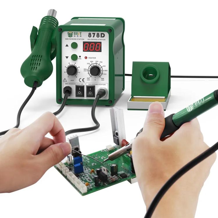 BEST BST-878D Adjustable Temperature Hot Air Gun with Electric Soldering Iron Rework Station, UK Plug, BST-878D UK Plug
