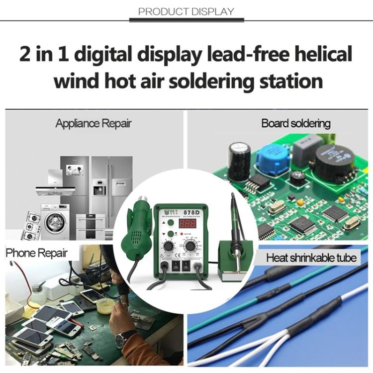 BEST BST-878D Adjustable Temperature Hot Air Gun with Electric Soldering Iron Rework Station, UK Plug, BST-878D UK Plug