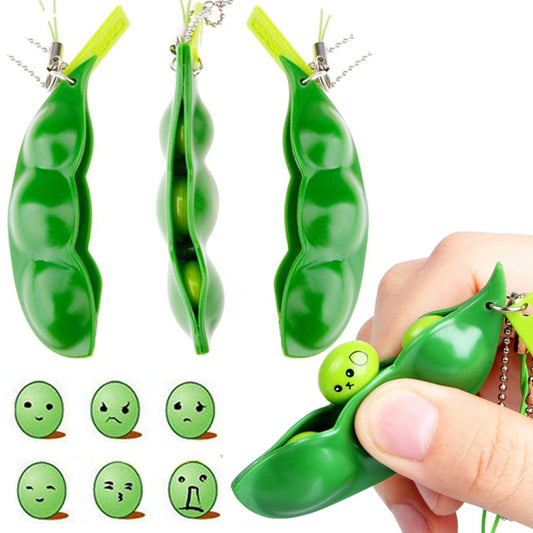 3 PCS Créatif Extrusion Pois Soja Jouet Anti-Stress Porte-clés, Expression Aléatoire, Extrusion Pois
