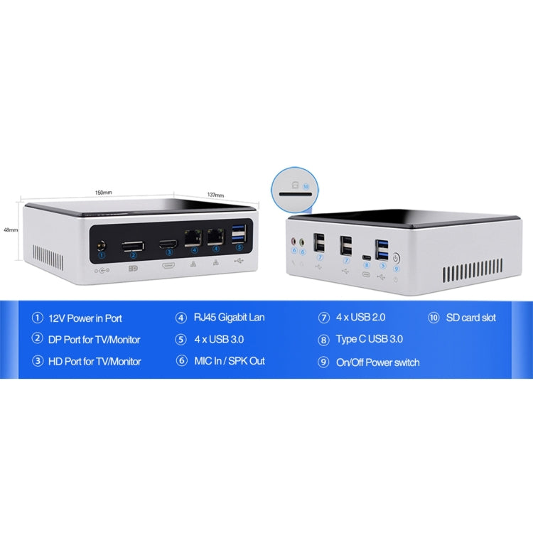 HYSTOU M3 Windows / Linux System Mini PC, Intel Core i7-10610U 4 Core 8 Threads up to 4.9GHz, Support M.2, 32GB RAM DDR4 + 1TB SSD