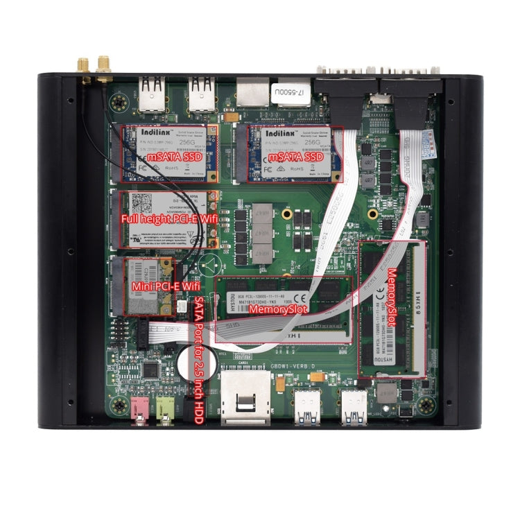 HYSTOU P05B-I3-5005U-2C Fanless Mini PC Intel Core i3 5005u Processor Quad Core up to 2.0GHz, RAM: 16G, ROM: 256G, Support Win 7 / 8 / 10 / Linux