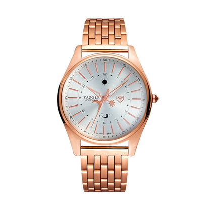 YAZOLE 368 Men Fashion Business Steel Strap Band Quartz Wrist Watch, Luminous Points