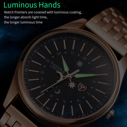 YAZOLE 368 Men Fashion Business Steel Strap Band Quartz Wrist Watch, Luminous Points