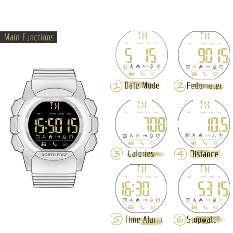 Montre Intelligente Multifonctionnelle Bluetooth NORTH EDGE AK avec Rétroéclairage LED, Support Rappel d'Appel Entrant, Chronomètre Intelligent, Rappel d'Information, AK