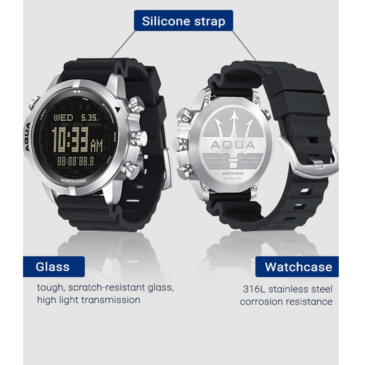 Montre connectée de plongée sous-marine NORTH EDGE AQUA, étanche 100 m, avec affichage lumineux et mode boussole, AQUA