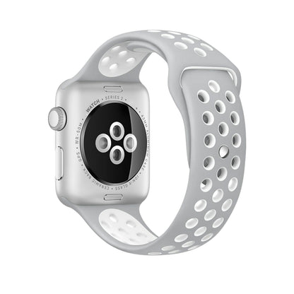 For Apple Watch Series 10 42mm / 9&8&7 41mm / SE 3&SE 2&6&SE&5&4 40mm / 3&2&1 38mm Fashionable Classical Silicone Sport Watch Band(Grey White), WA1230A, WA1230B, WA1230BG, WA1230BH, WA1230BL, WA1230BM, WA1230BR, WA1230BY, WA1230C, WA1230D, WA1230DW����...