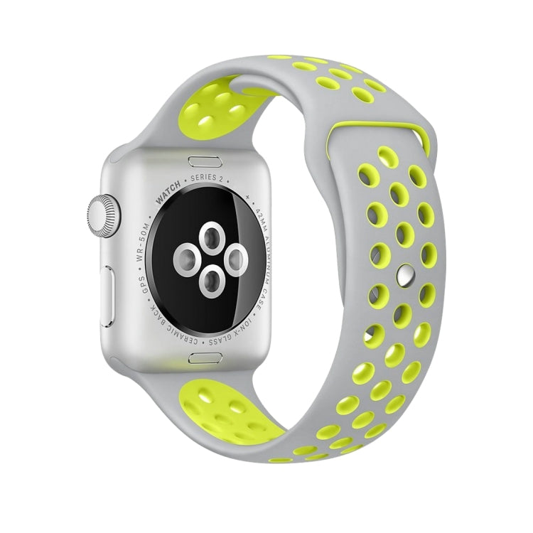 For Apple Watch Ultra 49mm&Watch Ultra 2 49mm / Series 10 46mm / 9&8&7 45mm / SE 3&SE 2&6&SE&5&4 44mm / 3&2&1 42mm Fashionable Classical Silicone Sport Watch Band(Grey Yellow), WA1231A, WA1231B, WA1231BG, WA1231BH, WA1231BL, WA1231BM, WA1231BR, WA1231B...