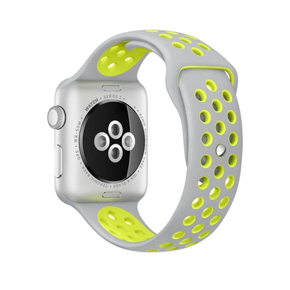 For Apple Watch Ultra 49mm&Watch Ultra 2 49mm / Series 10 46mm / 9&8&7 45mm / SE 3&SE 2&6&SE&5&4 44mm / 3&2&1 42mm Fashionable Classical Silicone Sport Watch Band(Grey Yellow), WA1231A, WA1231B, WA1231BG, WA1231BH, WA1231BL, WA1231BM, WA1231BR, WA1231B...