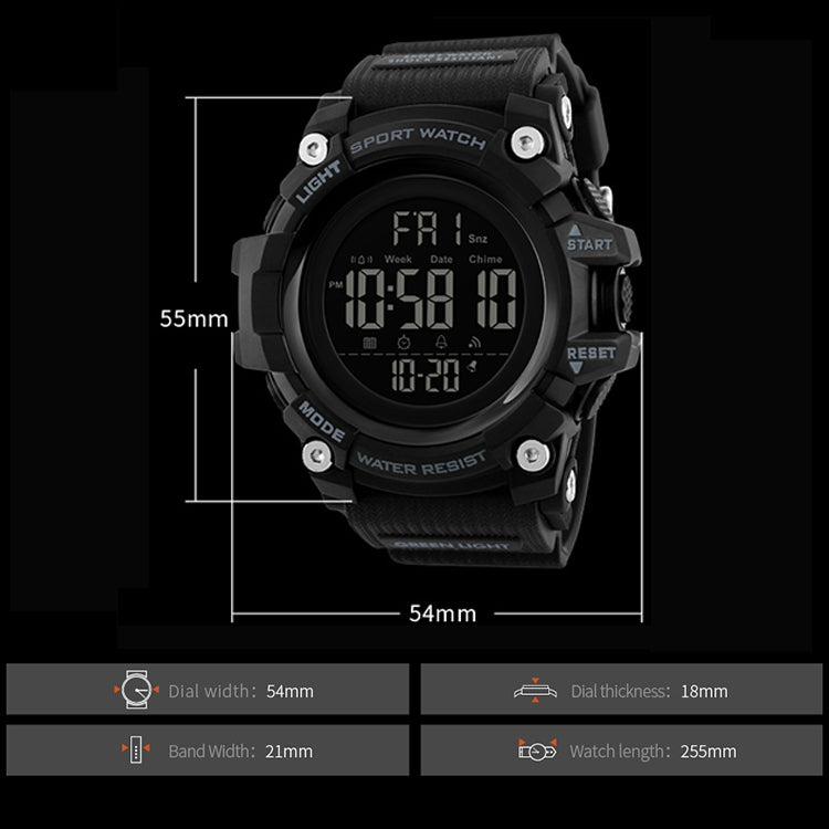 SKMEI 1384 Montre numérique à LED multifonctionnelle étanche et noctilucente pour homme, style décontracté, pour l'extérieur