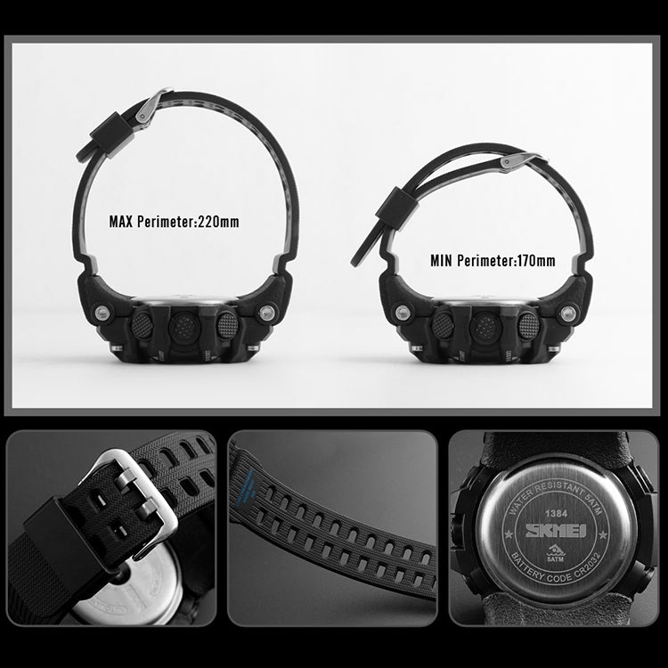 SKMEI 1384 Montre numérique à LED multifonctionnelle étanche et noctilucente pour homme, style décontracté, pour l'extérieur