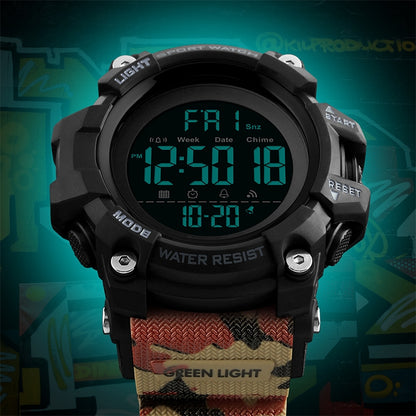 SKMEI 1384 Montre numérique à LED multifonctionnelle étanche et noctilucente pour homme, style décontracté, pour l'extérieur
