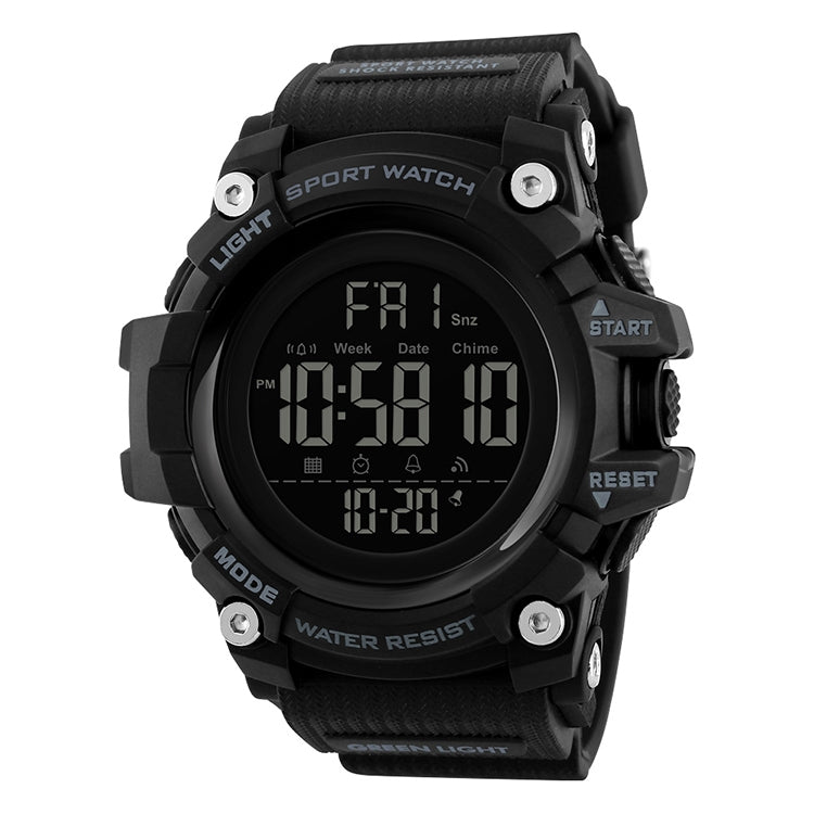 SKMEI 1384 Montre numérique à LED multifonctionnelle étanche et noctilucente pour homme, style décontracté, pour l'extérieur