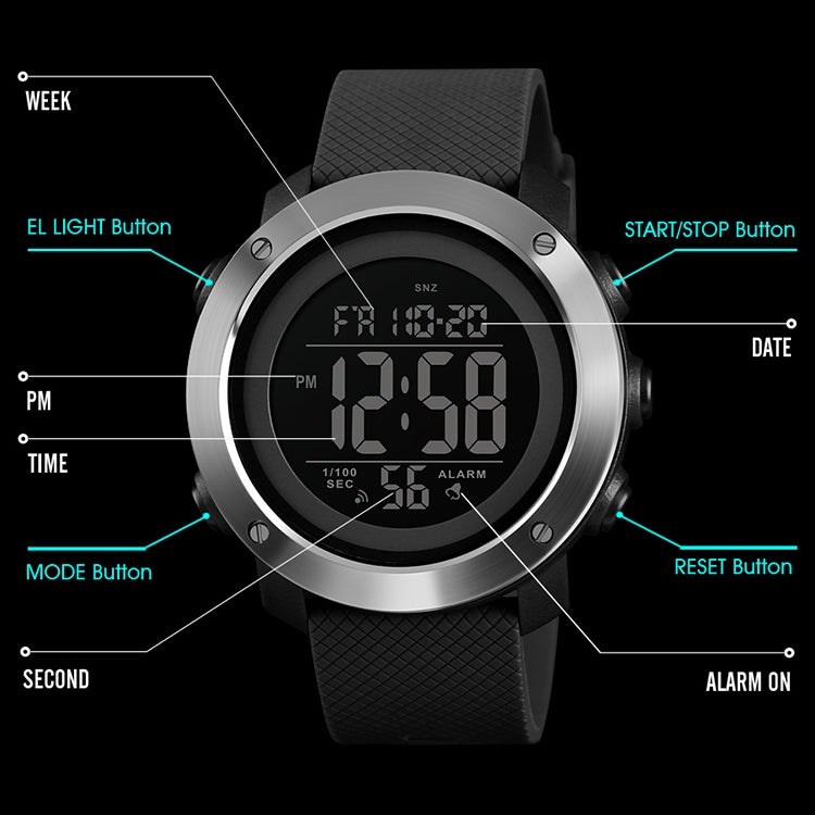 SKMEI 1426 Multifunctional Outdoor Fashion Noctilucent Waterproof Black Machine Rubber Ring Digital Watch, Black Machine Rubber Ring, 1426 Black Machine Rubber Ring