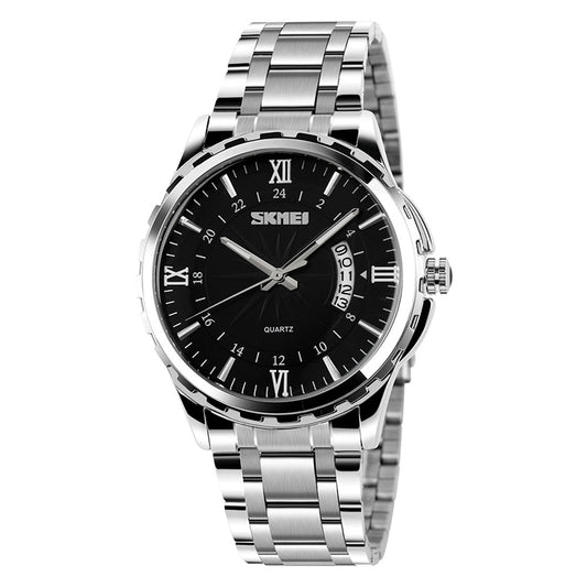 Montre-bracelet à quartz SKMEI 9069 multifonctionnelle étanche d'affaires de mode d'extérieur à boîtier argenté