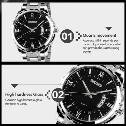 SKMEI 9069 Multifunctional Outdoor Fashion Business Waterproof Silver Shell Quartz Wrist Watch