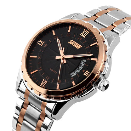 SKMEI 9069 Multifunctional Outdoor Fashion Business Waterproof Interval Gold Shell Quartz Wrist Watch