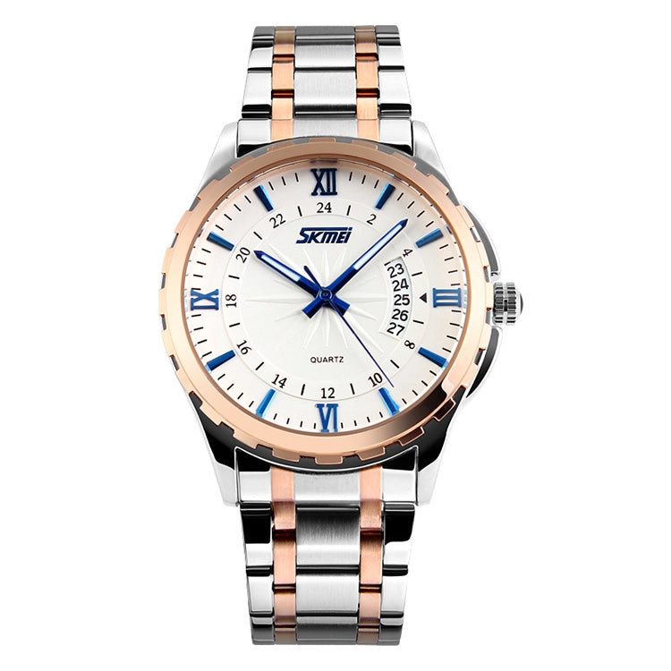 SKMEI 9069 Multifunktionale Outdoor Fashion Business Wasserdichte Intervall Gold Shell Quarz-Armbanduhr