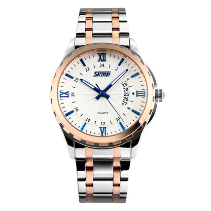 SKMEI 9069 Multifunktionale Outdoor Fashion Business Wasserdichte Intervall Gold Shell Quarz-Armbanduhr