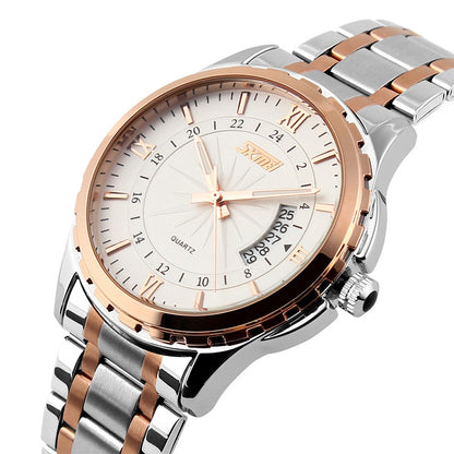 SKMEI 9069 Multifunktionale Outdoor Fashion Business Wasserdichte Intervall Gold Shell Quarz-Armbanduhr