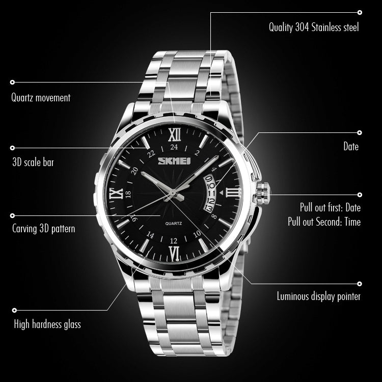 SKMEI 9069 Multifunktionale Outdoor Fashion Business Wasserdichte Intervall Gold Shell Quarz-Armbanduhr