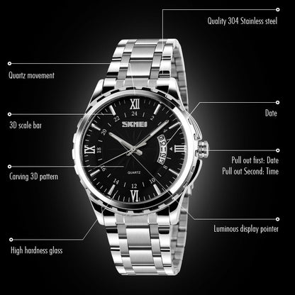 SKMEI 9069 Multifunktionale Outdoor Fashion Business Wasserdichte Intervall Gold Shell Quarz-Armbanduhr