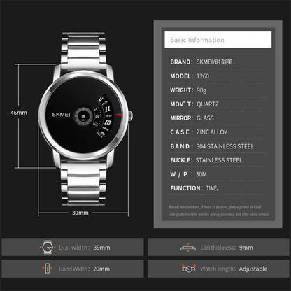 SKMEI 1260 Montre-Bracelet à Quartz Étanche 30m avec Pointeur Créatif Tendance et Bracelet en Acier Inoxydable