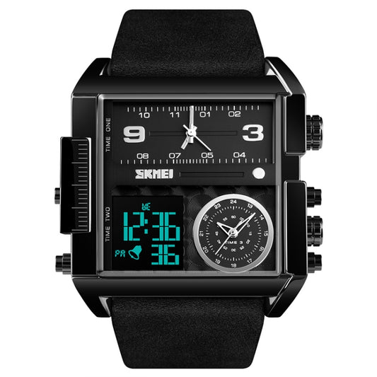 SKMEI 1391 Multifunktionale Herren Business Digitaluhr 30m wasserdichtes quadratisches Zifferblatt Armbanduhr mit Lederarmband