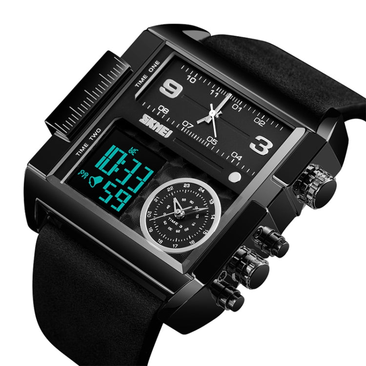 SKMEI 1391 Multifunctional Men Business Digital Watch 30m Waterproof Square Dial Wrist Watch with Leather Watchband
