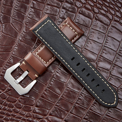 Crazy Horse Layer Frosted Silver Buckle Watch Leather Watch Band, Size: 20mm
