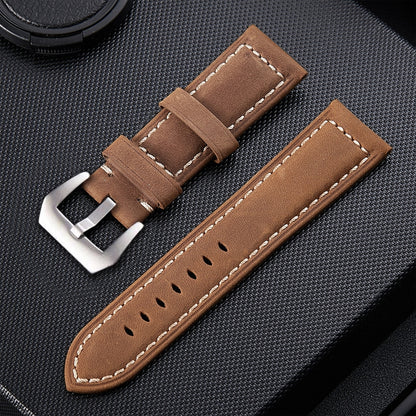 Crazy Horse Layer Frosted Silver Buckle Watch Leather Watch Band, Size: 20mm