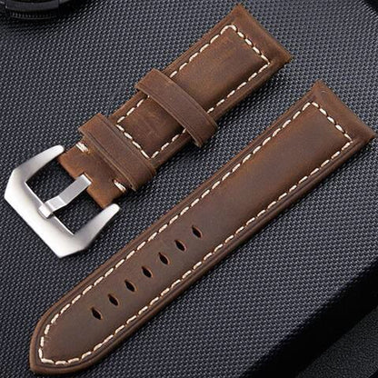 Crazy Horse Layer Frosted Silver Buckle Watch Leather Watch Band, Size: 20mm