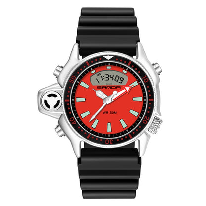 SANDA 3008 Multifunctional Men Outdoor Sports Noctilucent 50m Waterproof Digital Wrist Watch