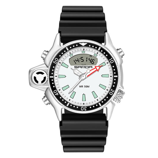 SANDA 3008 Multifunctional Men Outdoor Sports Noctilucent 50m Waterproof Digital Wrist Watch