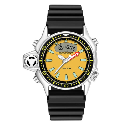 SANDA 3008 Multifunctional Men Outdoor Sports Noctilucent 50m Waterproof Digital Wrist Watch