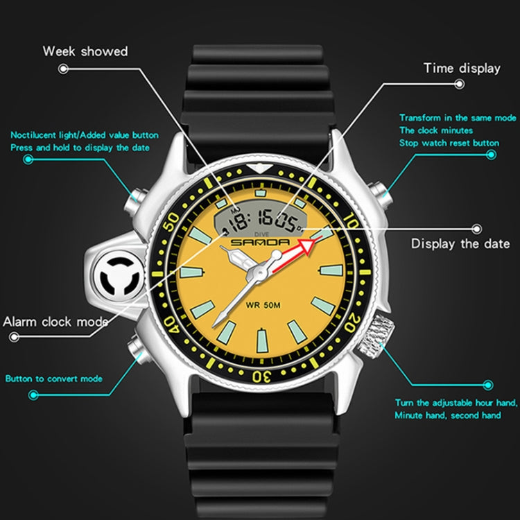 SANDA 3008 Montre-bracelet numérique multifonctionnelle pour homme, sports de plein air, lumineuse, étanche 50m