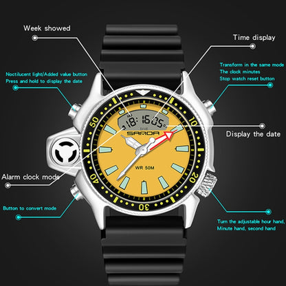 SANDA 3008 Montre-bracelet numérique multifonctionnelle pour homme, sports de plein air, lumineuse, étanche 50m
