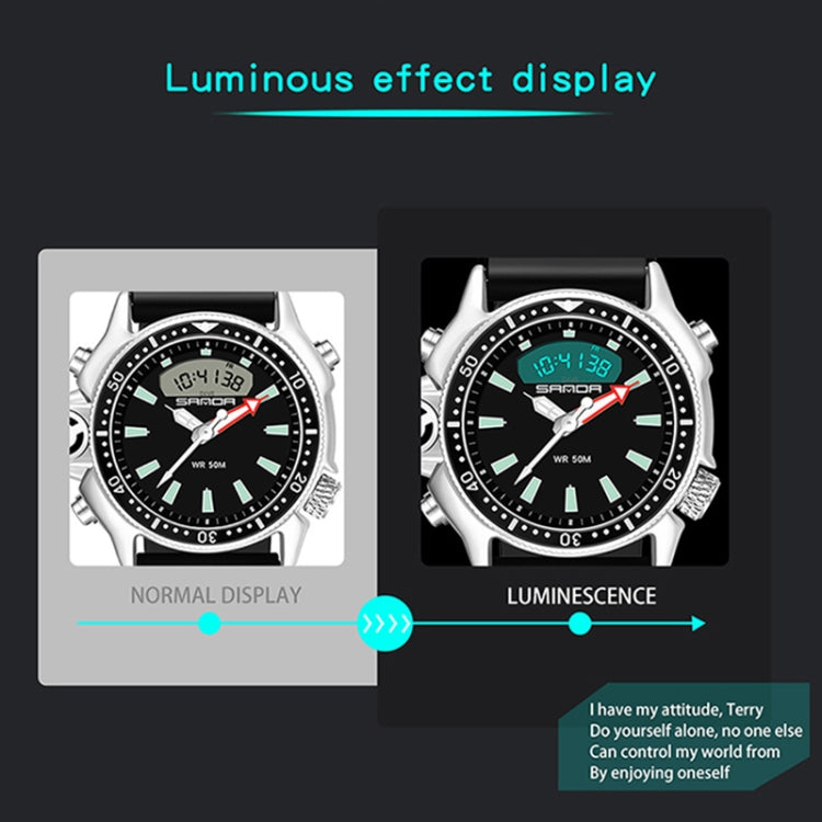 SANDA 3008 Multifunctional Men Outdoor Sports Noctilucent 50m Waterproof Digital Wrist Watch