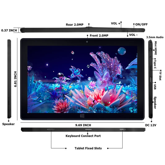 Windows 10, Intel Celeron J3455 Quad Core, Support TF Card & HDMI & BT & Dual WiFi, Not Included Keyboard, N4000 4-Core 8GB+128GB