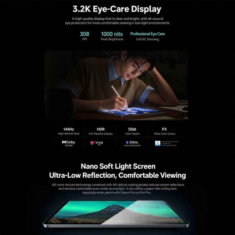 Xiaomi Pad 9 Pro 12.5 inch Soft Light Screen, 12GB+256GB, HyperOS 4.0 Qualcomm Snapdragon 8 Gen5 Octa Core, 12GB+256GB Soft Light