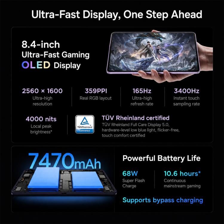 Lenovo Legion Y700 Wuji 8.4 inch 5G Unlocked AI Tablet, 12GB+256GB, Android 16, Snapdragon 8 Elite Gen5 Leading‑Version, US Plug, 12GB+256GB